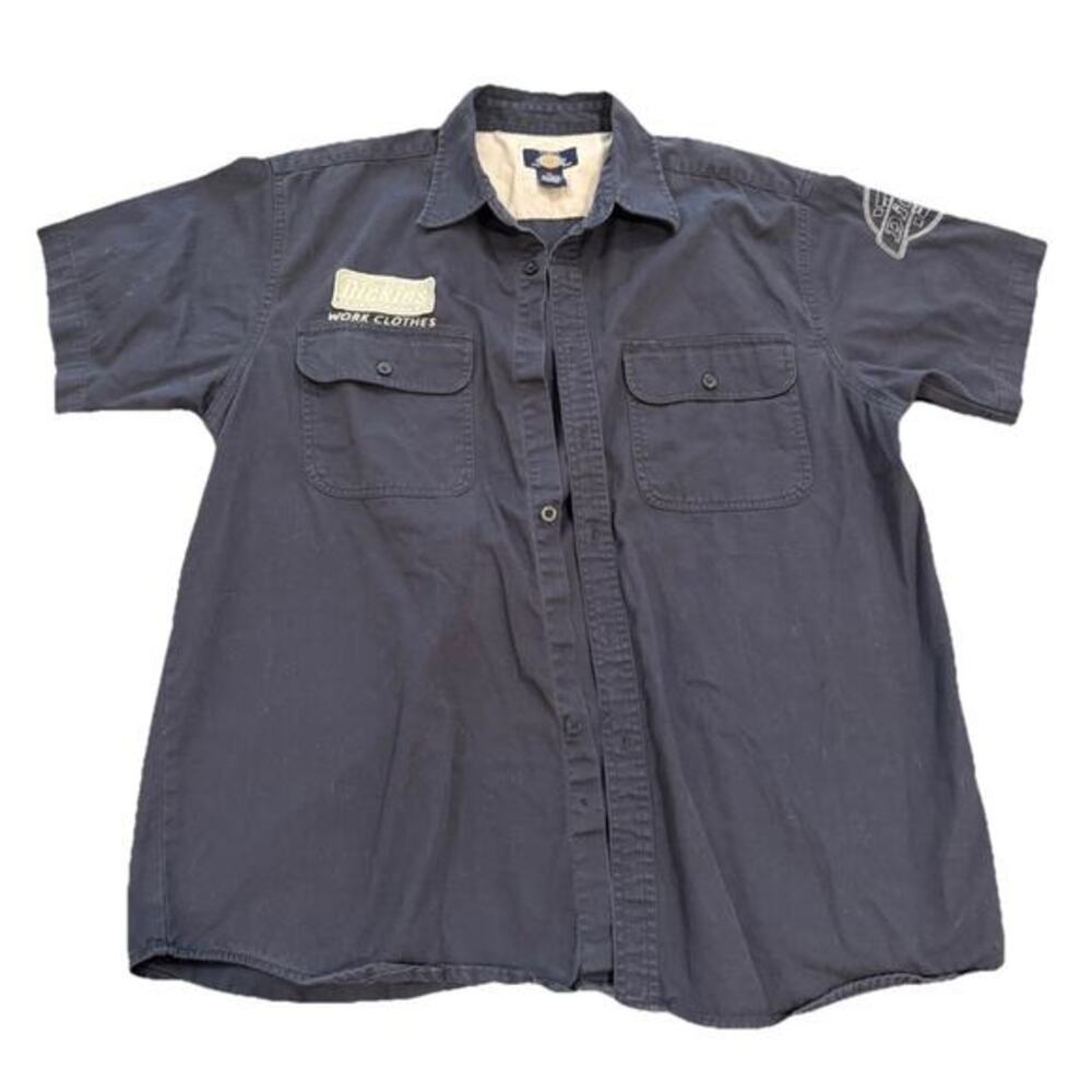 Dickies Shirt Men’s XL Blue Button Work Working Clothes Y2K Patch Embroidered